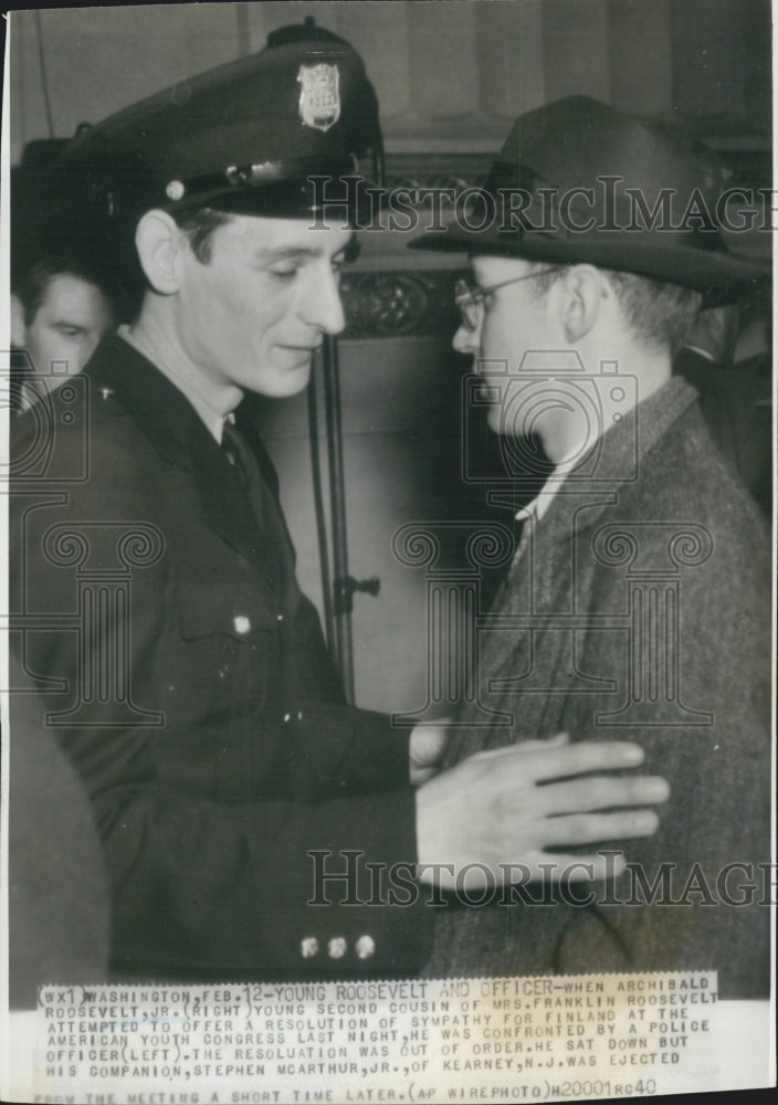 1940 Press Photo of Archibald Roosevelt Jr. at American Youth Congress in DC - Historic Images