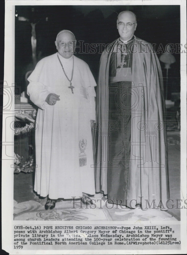 1959 Press Photo Pope John XXIII And Archbishop Albert Gregory Meyer Of Chicago - Historic Images