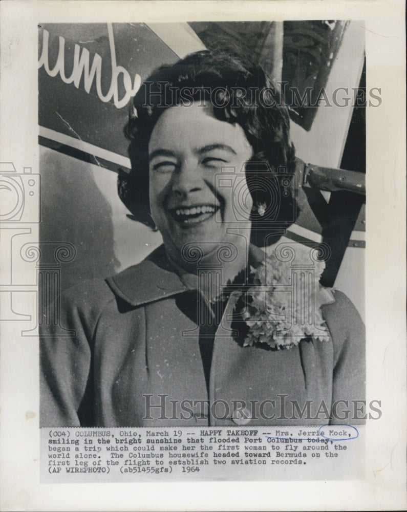 1964 Mrs. Jerrie Mock Begins Around The World Plane Ride In Ohio - Historic Images