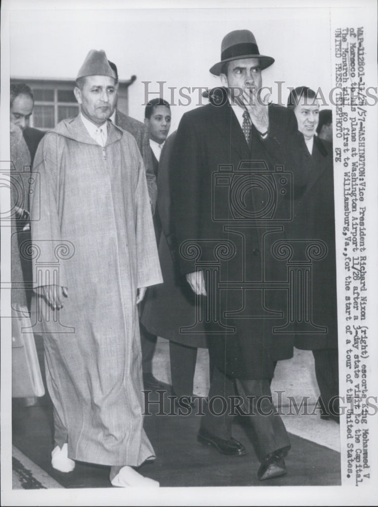 1957 Vice President Richard Nixon King Mohammed V Washington Airport - Historic Images