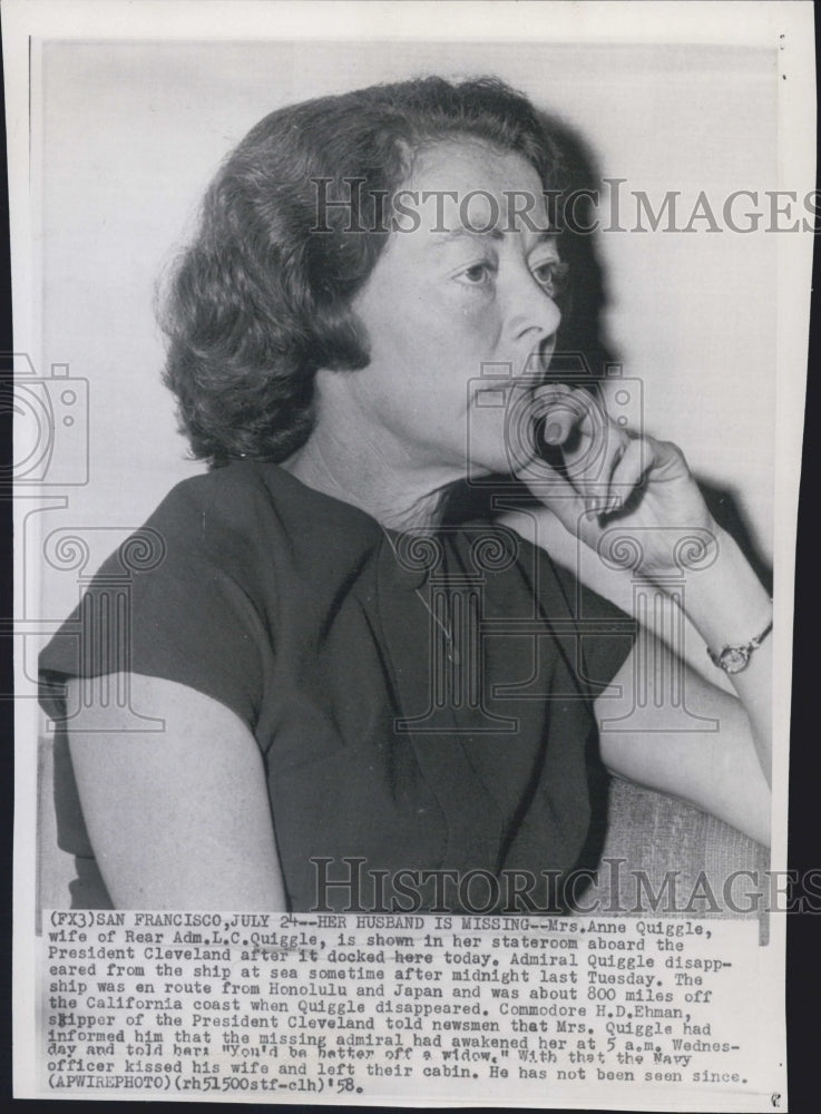 1958 Mrs. Anne Quiggle wife of Rear Adm. L.C. Quiggle - Historic Images