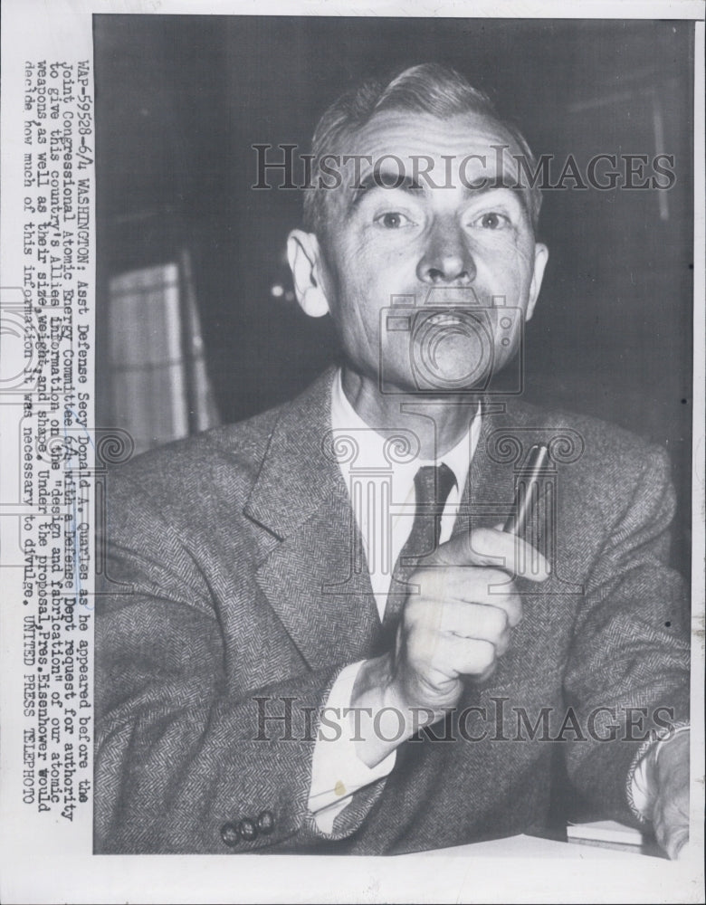 Press Photo Asst. Defense Secretary Donald A. Quarles. - Historic Images