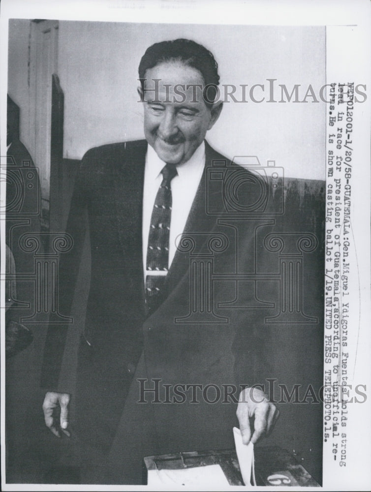 1958 Press Photo Gen. Migeul Ydigoras Fuentas Guatemala - Historic Images