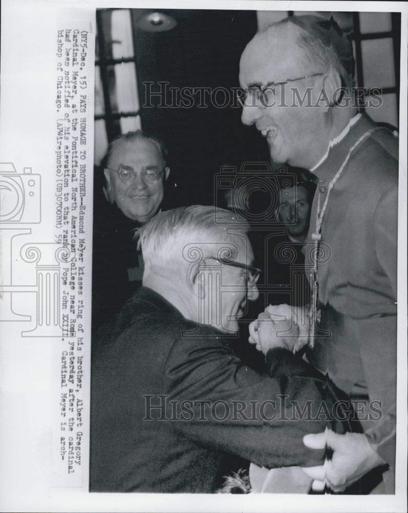 1959 Edmond Meyer kisses brothers ring Albert Gregory Cardinal Meyer - Historic Images