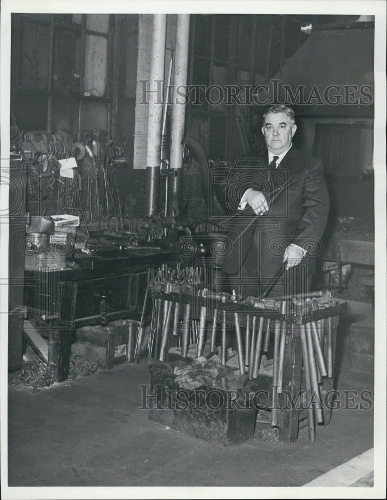 1964 Peter R. Moore Stands In Empty Shop During Blacksmith Strike - Historic Images