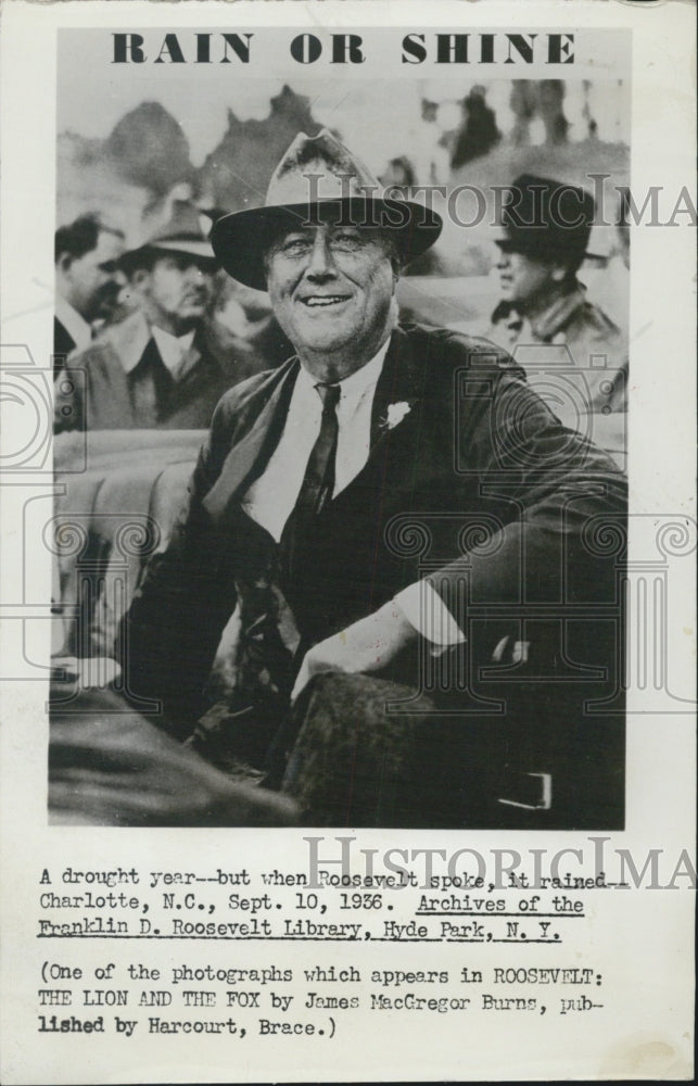 1936 President Roosevelt Raining In North Carolina Speech - Historic Images