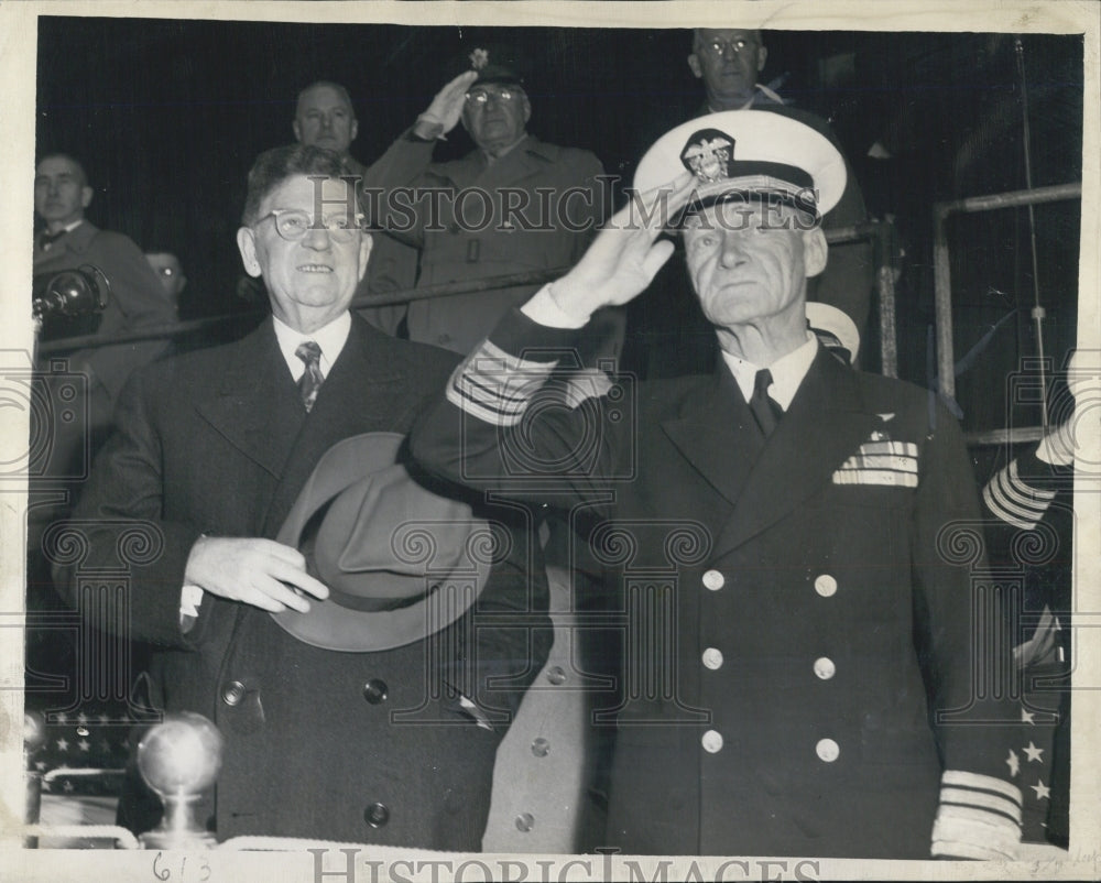 1945 Vice Admiral Marc A Mitscher Mayor Edward Kelley - Historic Images