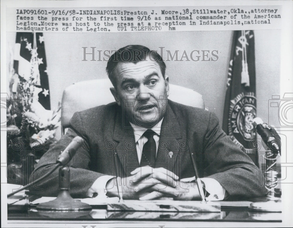 1958 Press Photo Attorney Preston Moore American Legion National Commander - Historic Images