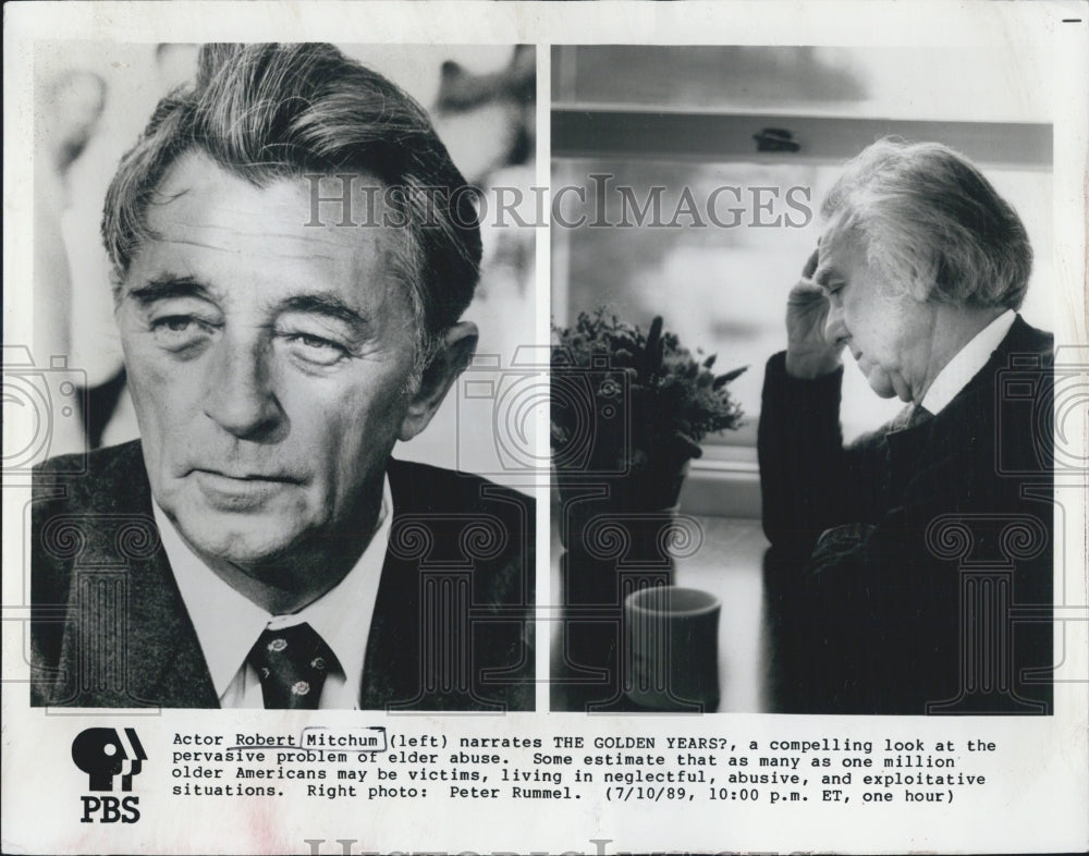 1989 Press Photo The Golden Years? Special Narrator Actor Robert Mitchum - Historic Images