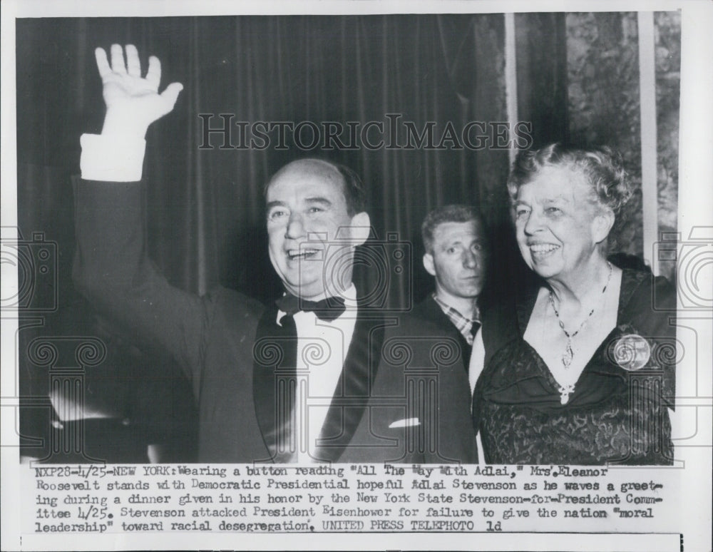 1956 Press Photo Mrs Eleanor Roosevelt Adlai Stevenson - Historic Images