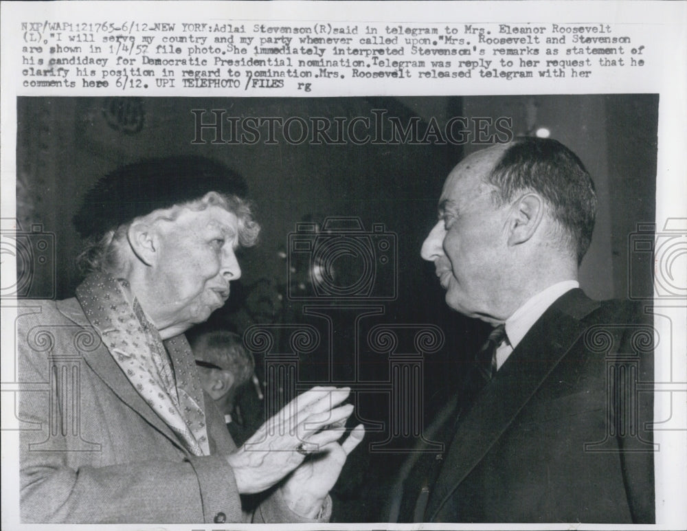 1952 Adlai Stevenson &amp; Mrs. Eleanor Roosevelt - Historic Images