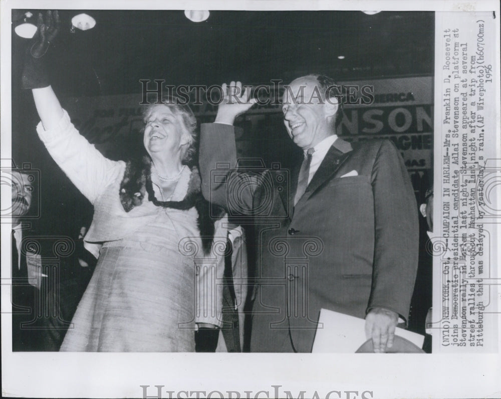 1956 Press Photo Mrs. Franklin D Roosevelt &amp; Adlai Stevenson - Historic Images