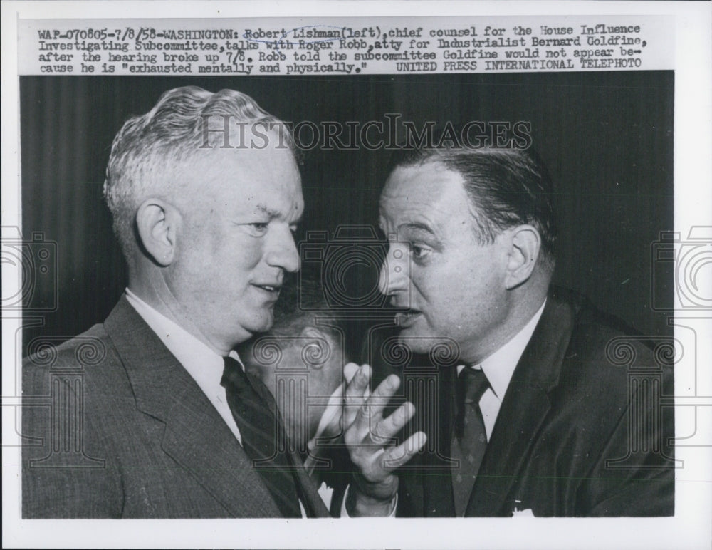 1958 Robert Lishman Discusses Hearing With Roger Robb About Goldfine - Historic Images