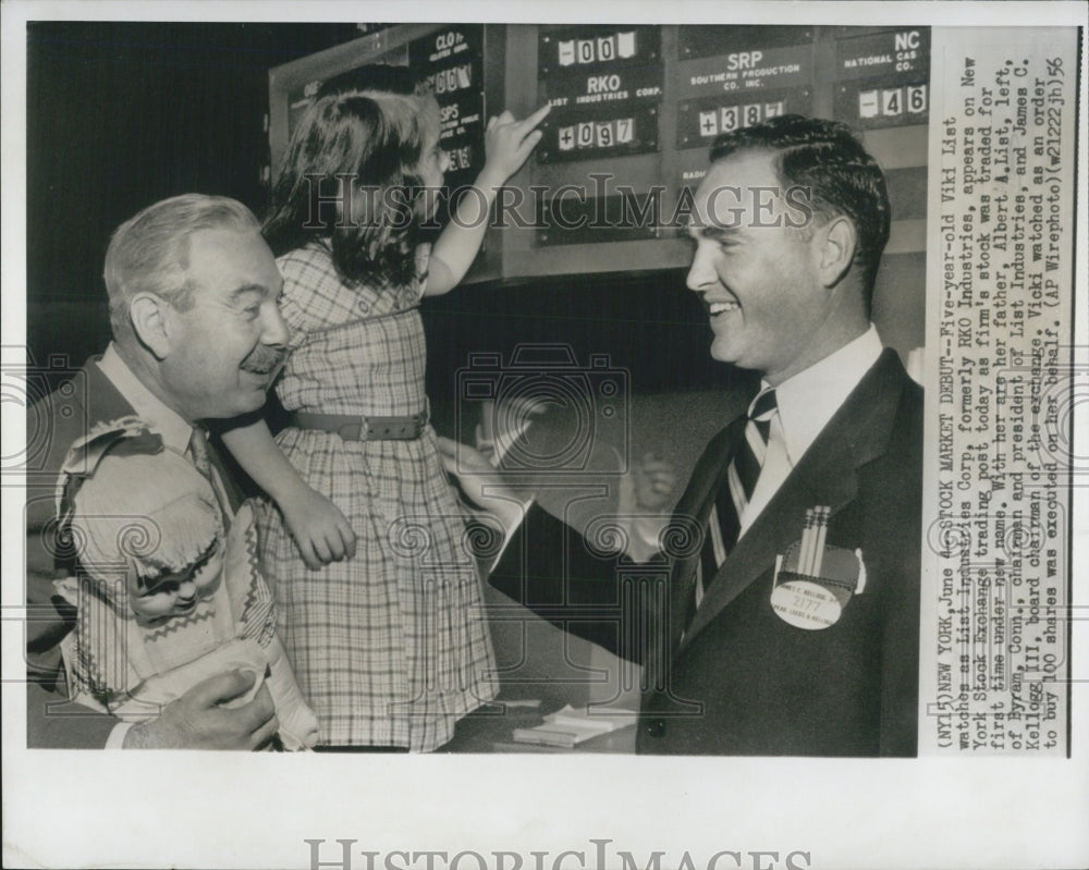 1956 Press Photo Viki List father Albert List president List Industries New York - Historic Images