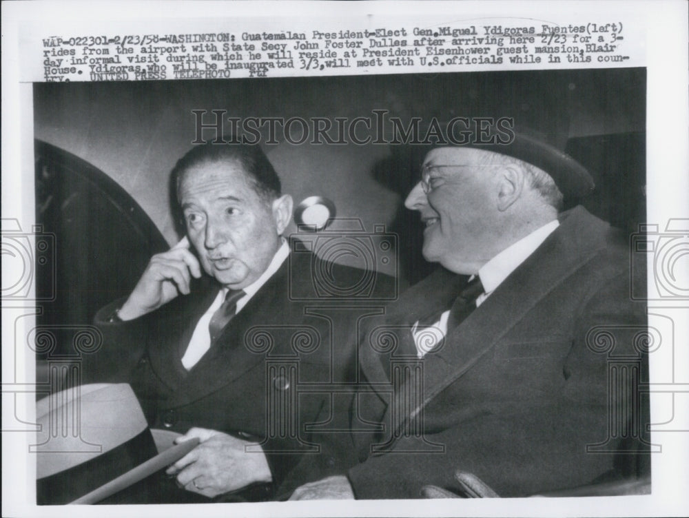 1958 Press Photo Guatemalan president elect Gen Miguel Fuentes State Sen - Historic Images