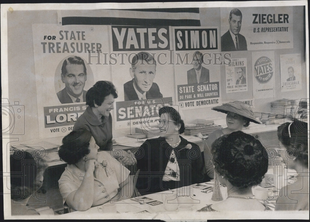 1962 Mrs. Addie Yates thanks volunteers for her husbands campaign. - Historic Images