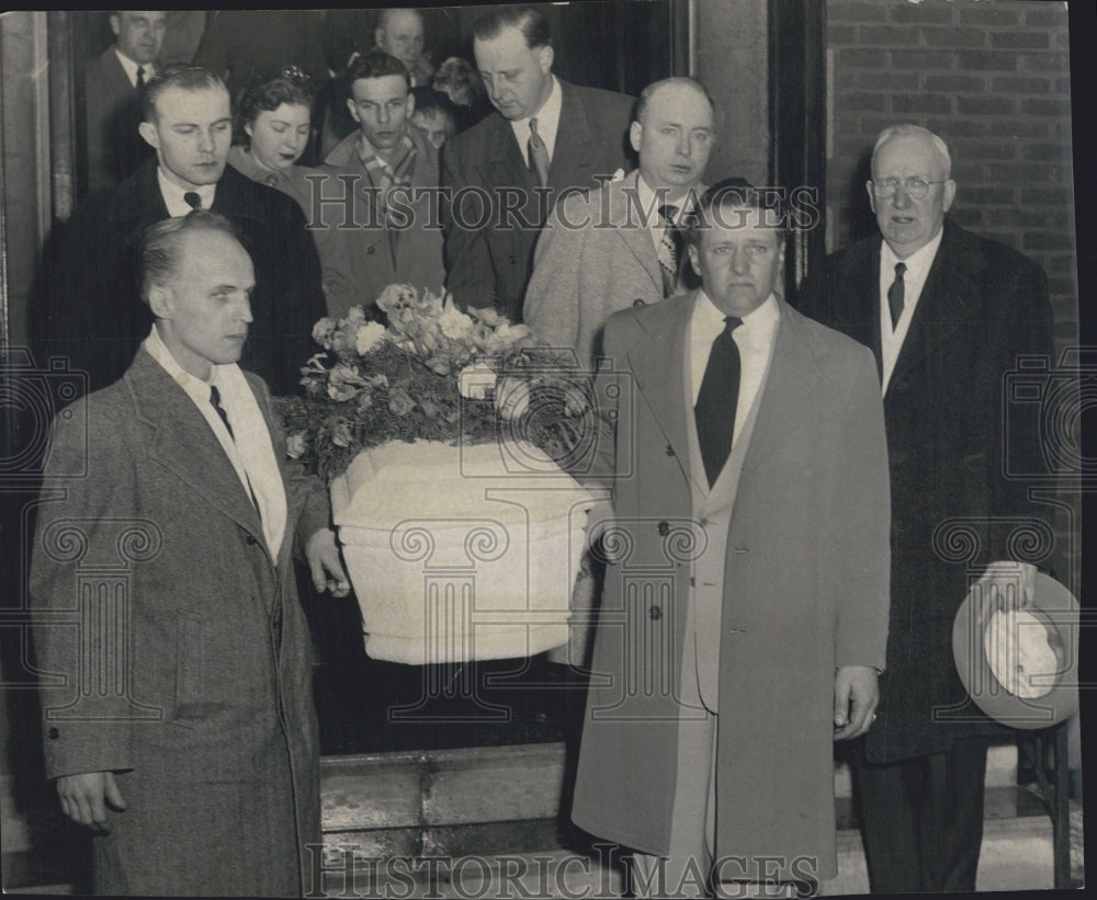 1953 Mr & Mrs Floyd Rosenstiel & Casket of Son Eddie Aurora IL - Historic Images
