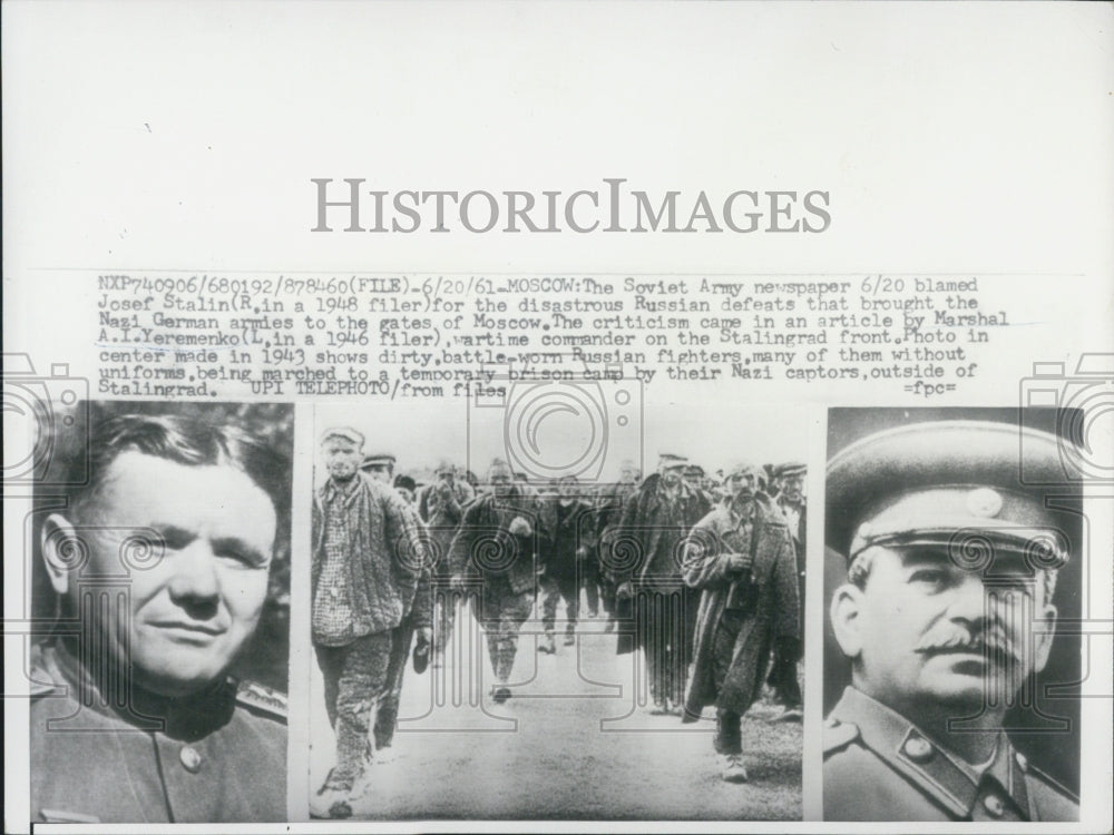 1961 Copy of Press Photos Josef Stalin Marshal A.I. Yeremenko Russian Soldiers - Historic Images