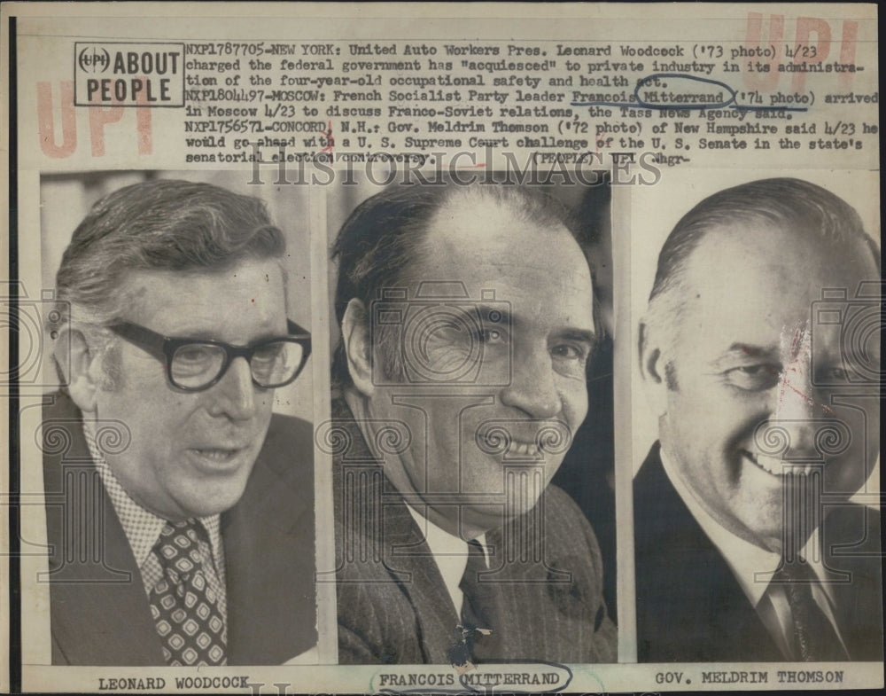 1972 Leonard Woodcock, Francios Mitterrand & Gov Thomson - Historic Images