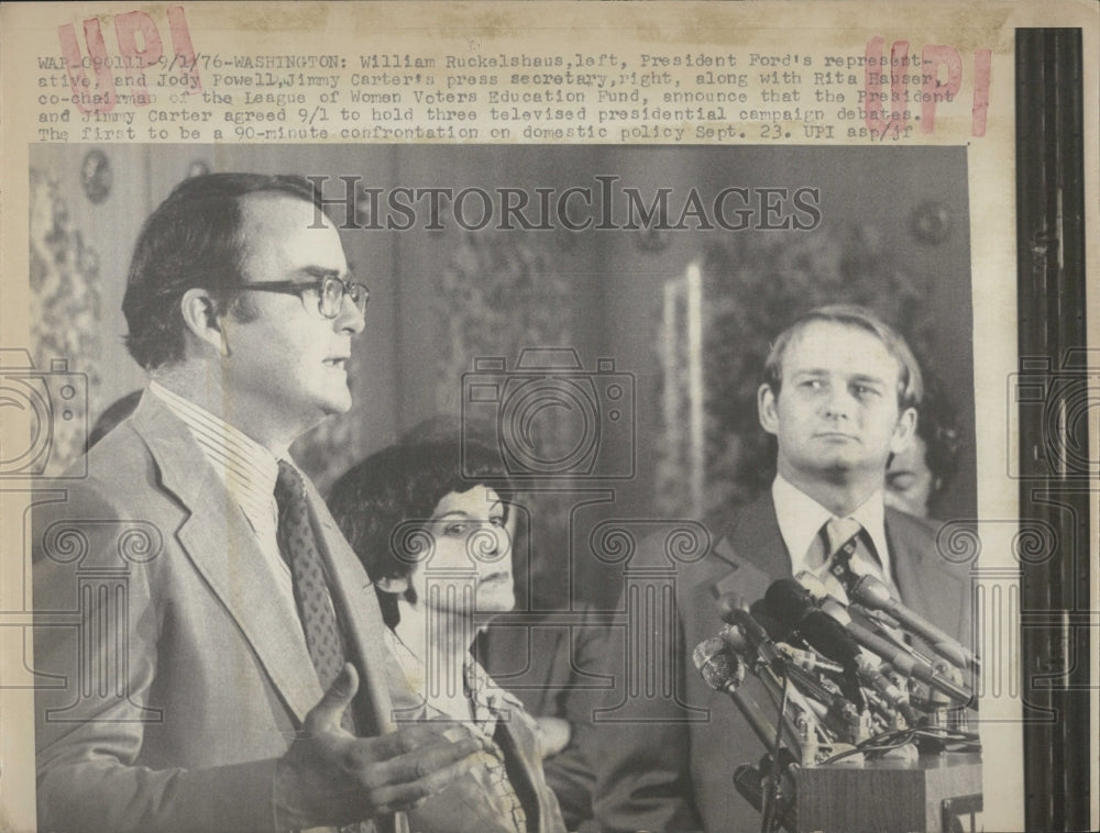 1976 Wiliam Ruckelshaus President Fords rep and Jody Powell - Historic Images