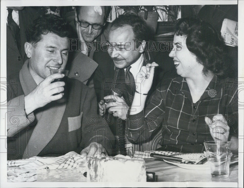 1956 Pierre Poujade &amp; Wife at HQ After Winning Election - Historic Images