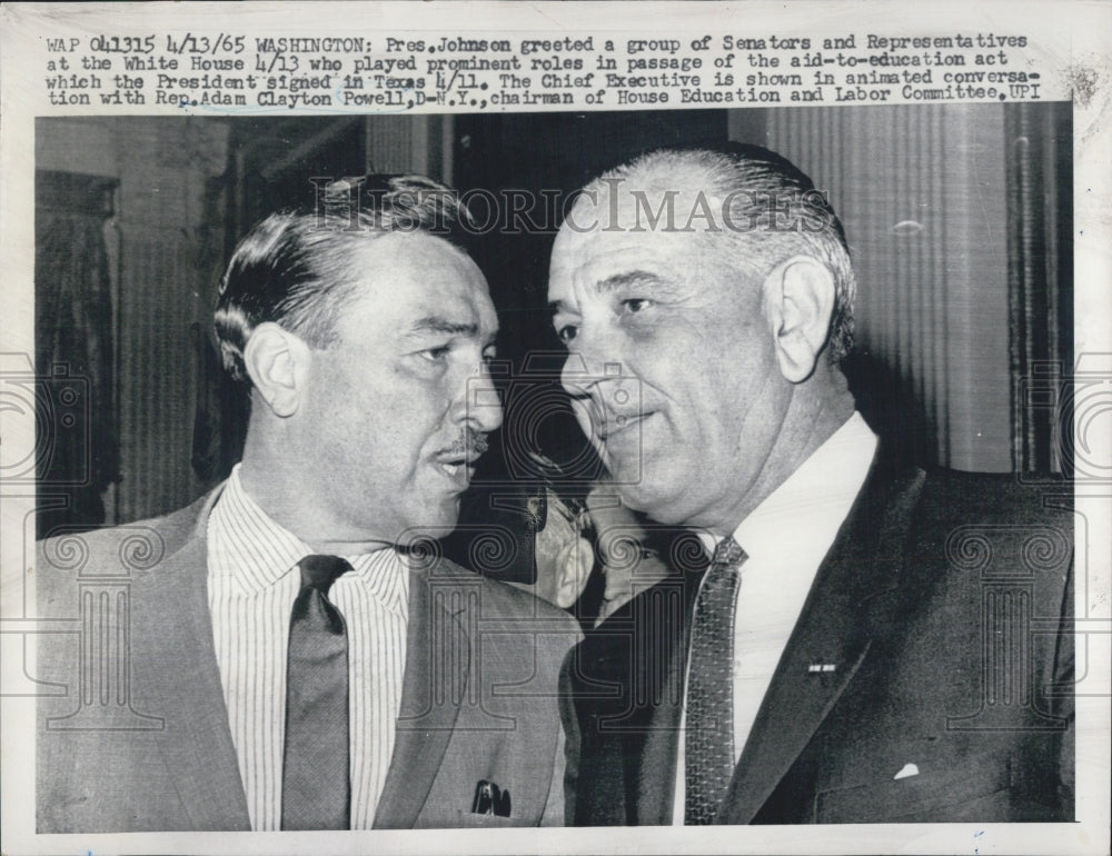 1965 US Pres Johnson (R) & Rep Adam Clayton Powell (D-NY) - Historic Images