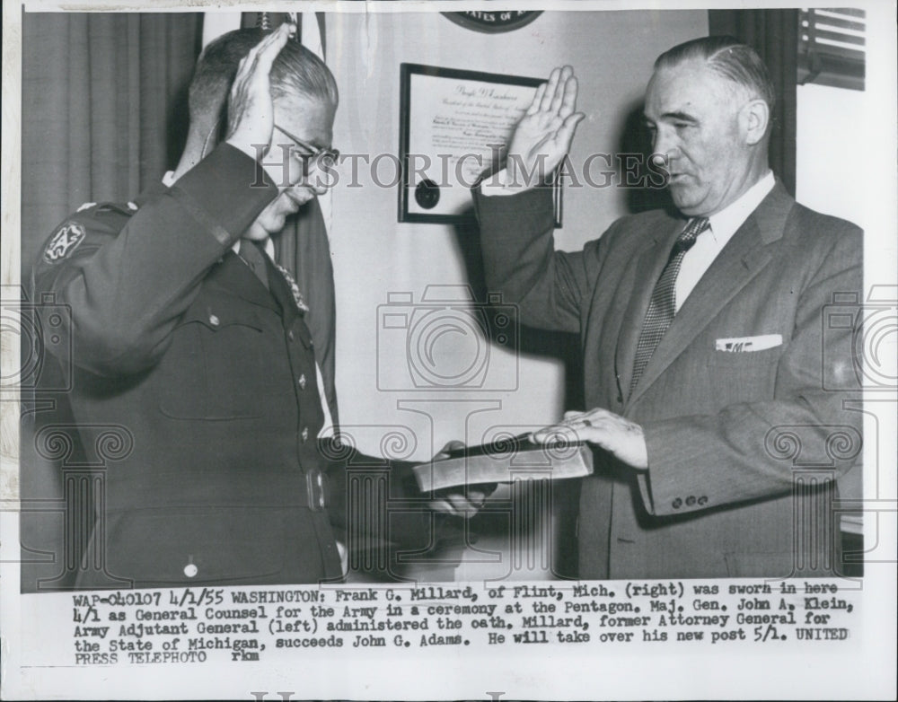 1955 Press Photo Pentagon Ceremony General Counsel Frank Millard Swearing In - Historic Images