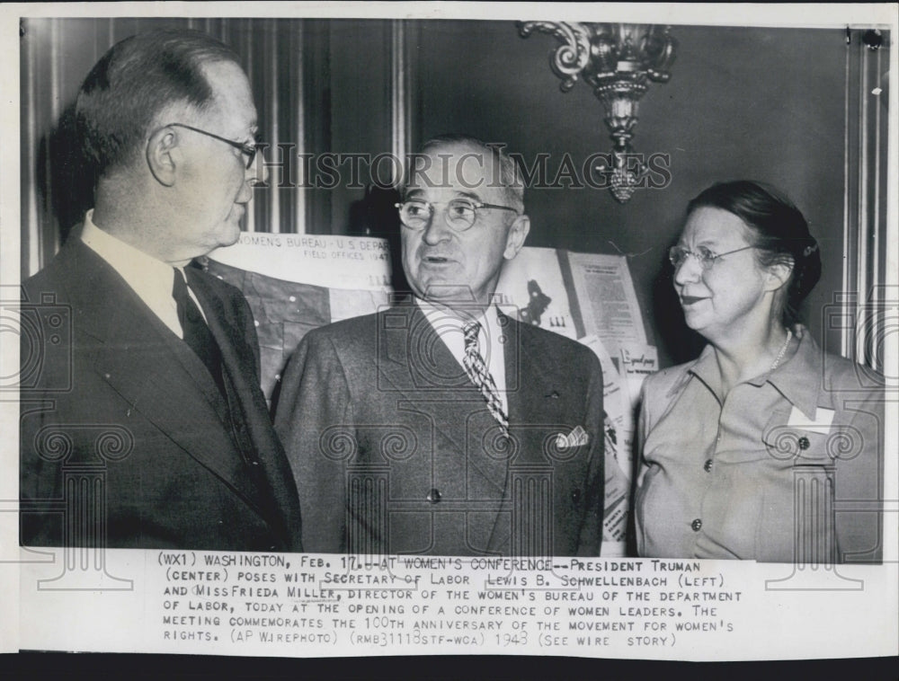 1948 Pres Truman &amp; Sec of Labor Schwellenbach &amp; Frieda Miller - Historic Images