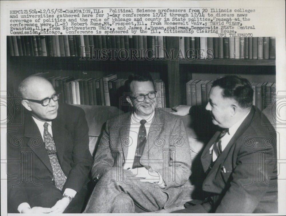 1958 Press Photo Political Science Professors Robert Runo David Minar Ronan - Historic Images