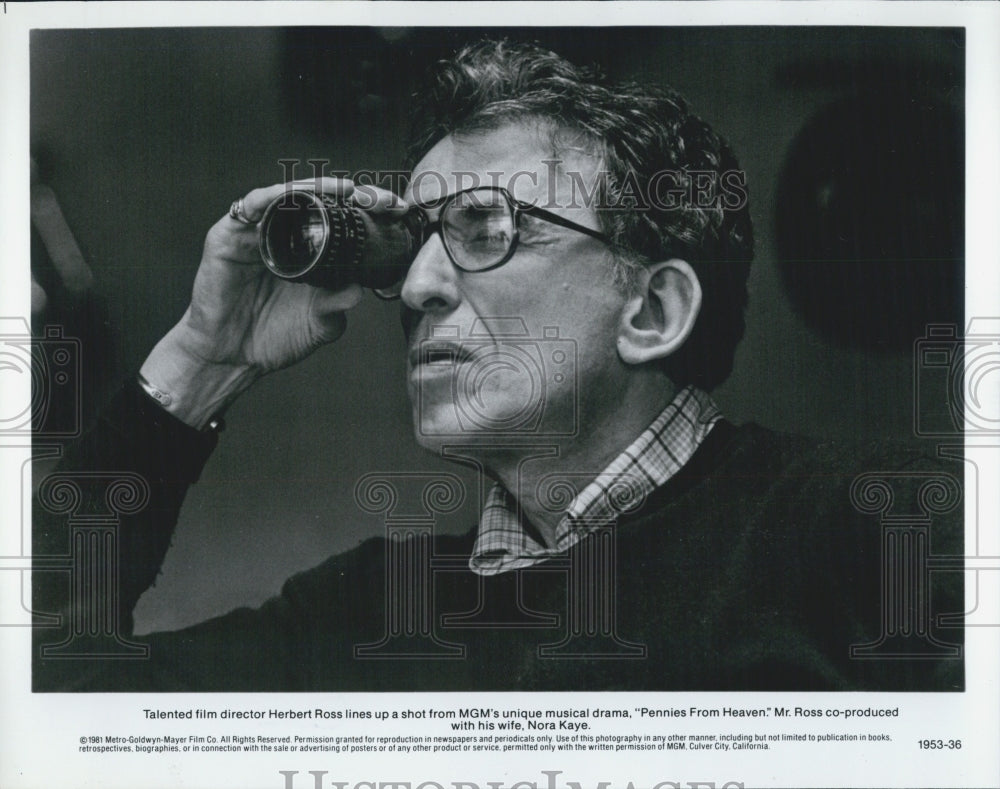 1981 Press Photo Director Herbert Ross Lines Up Shot for &quot;Pennies from Heaven&quot; - Historic Images