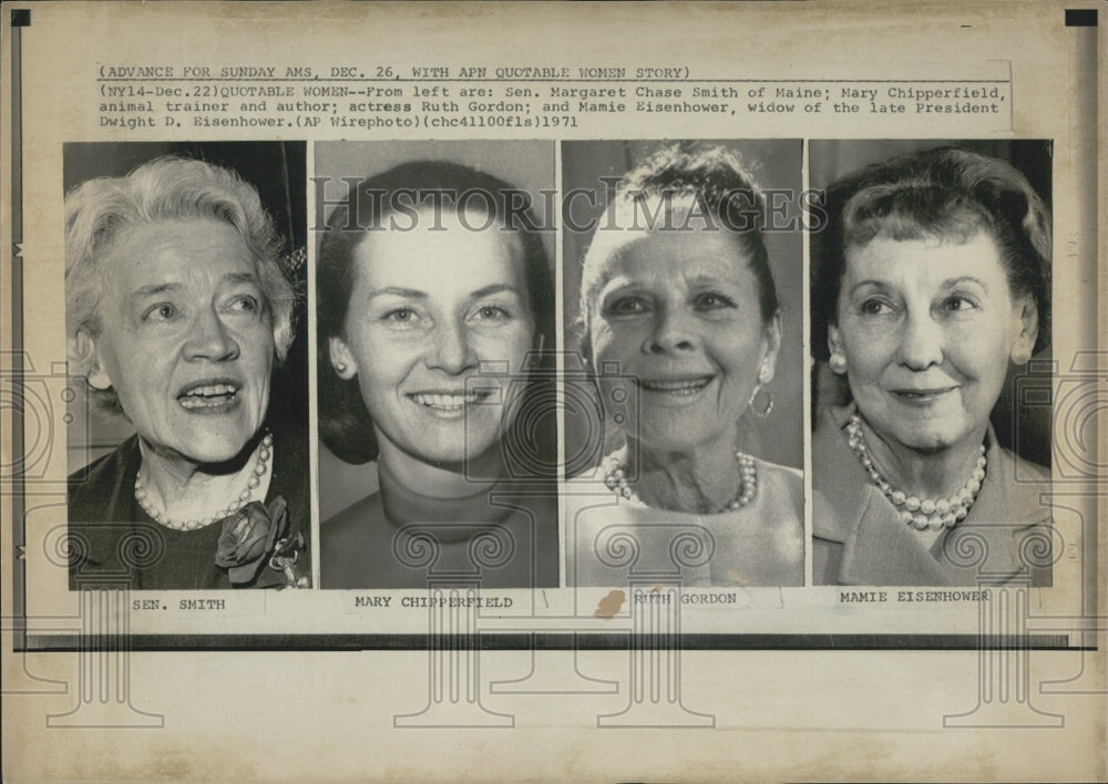 1971 Press Photo Senator Margaret Chase Smith Mary Chipperfield author actress - Historic Images