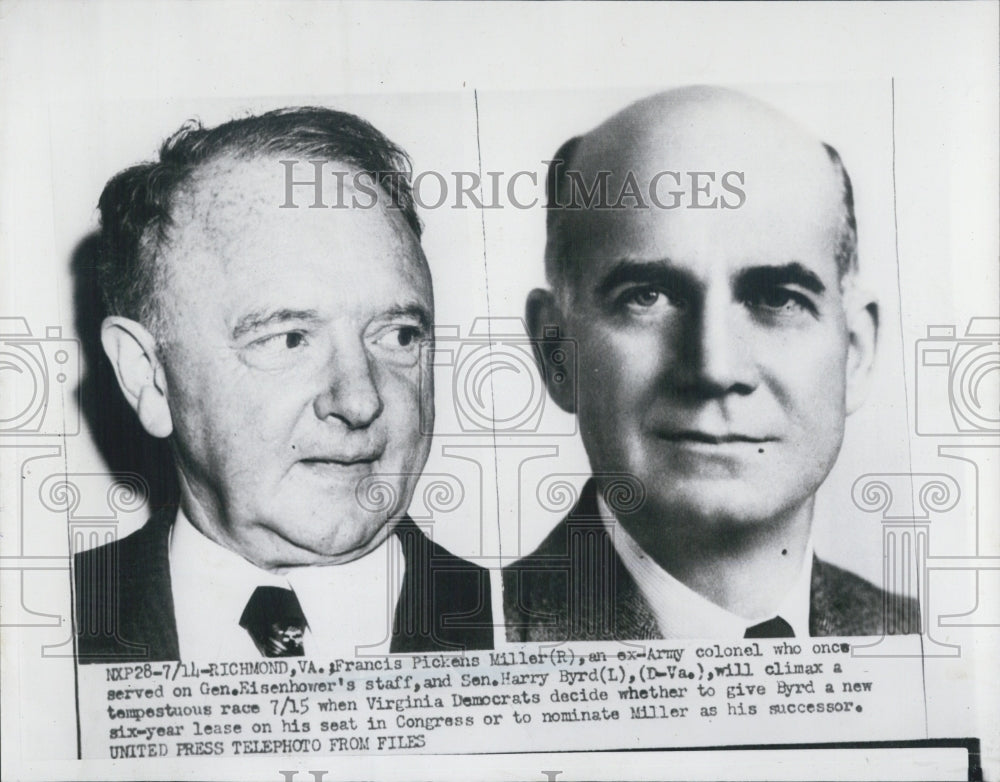 1952 Press Photo Francis Pickens Miller Ex-Army Colonel Senator Harry Byrd - Historic Images