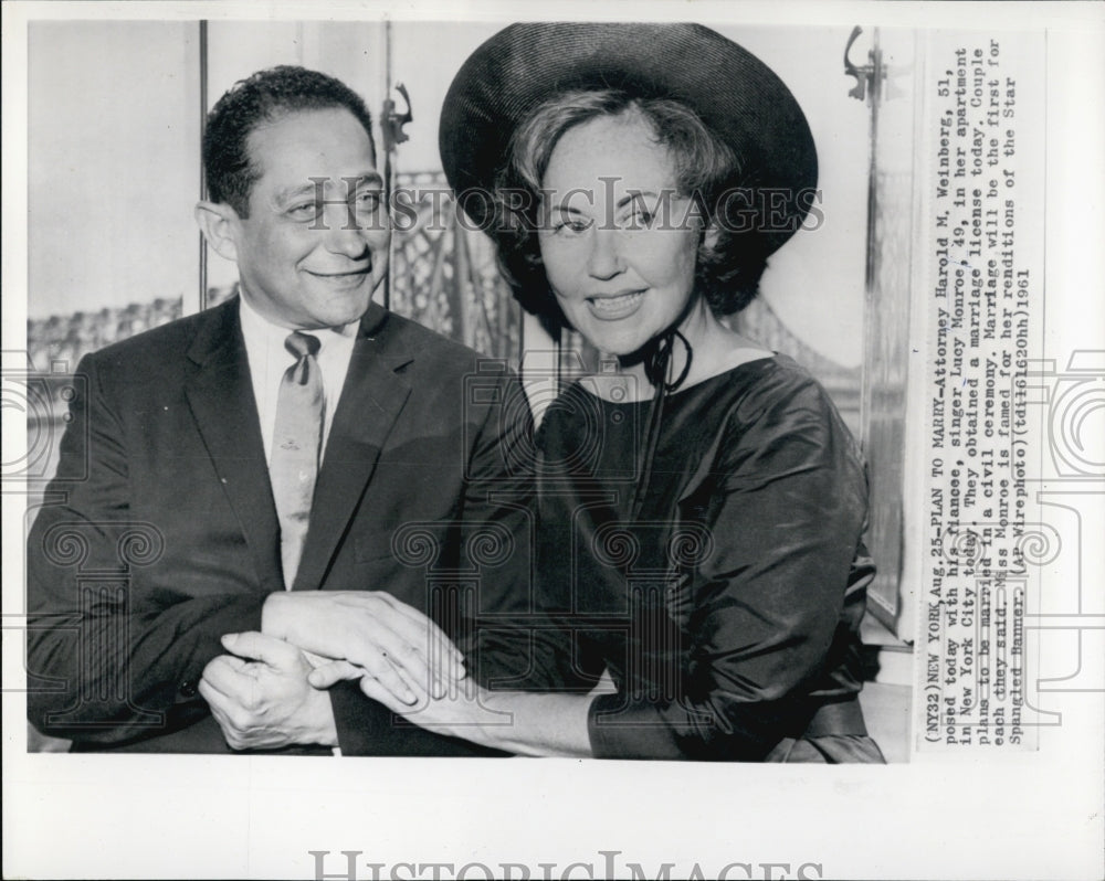 1961 Attorney Harold Weinberg Singer Lucy Monroe Fiancee - Historic Images