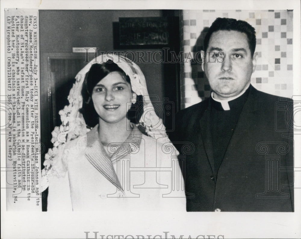 1965 Luci Baines Johnson during her first Holy Communion - Historic Images