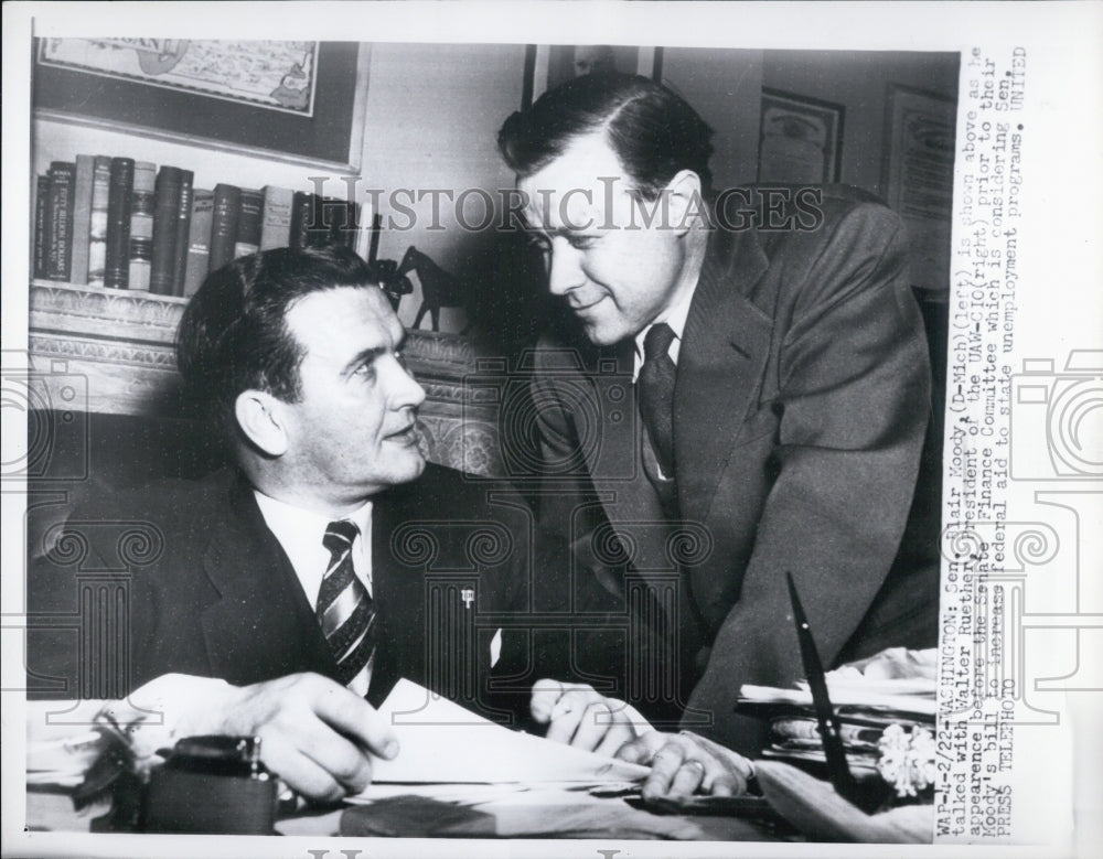 1952 Michigan Senator Blair Moody And Walter Ruther Pres. UAW-CIO - Historic Images