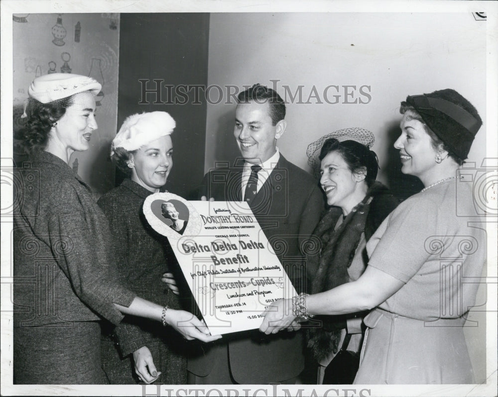 1957 Members of Tri Delta Discuss Luncheon With Dr. Morton Rosen - Historic Images