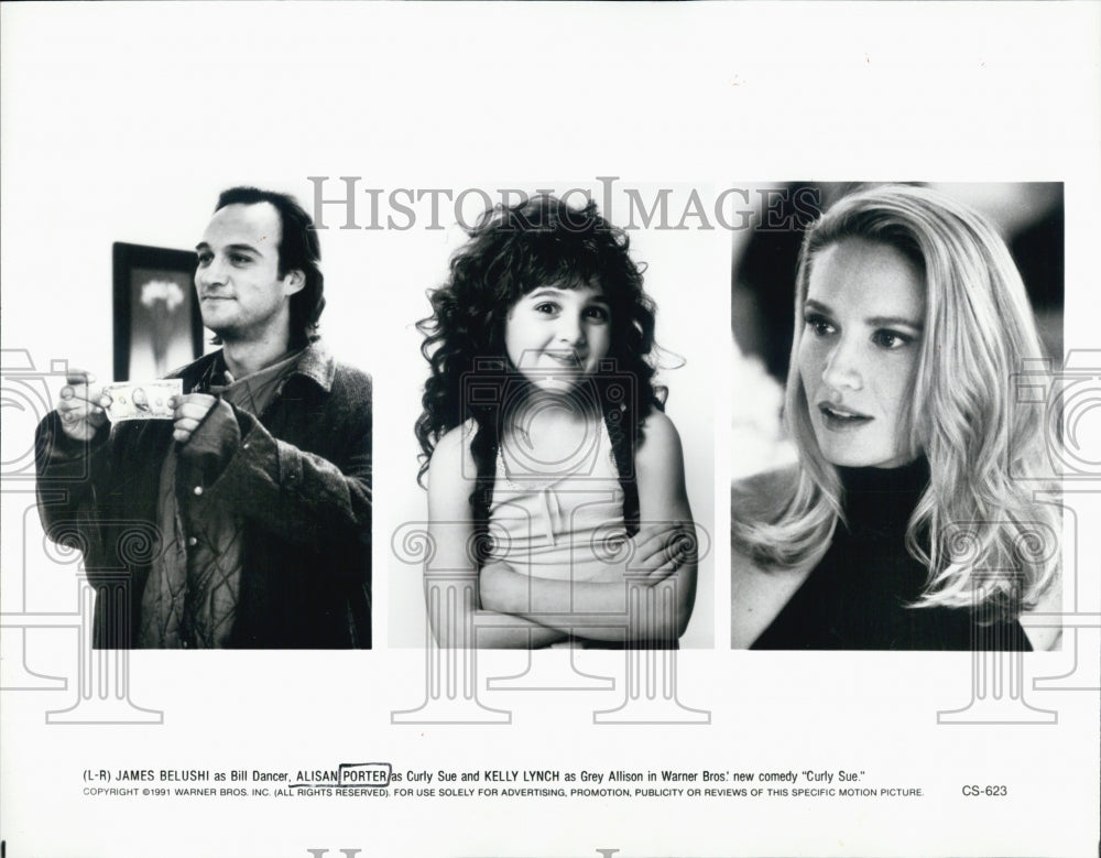 1991 Press Photo James Belushi, Alisan Porter and Kelly Lynch in Curly Sue - Historic Images