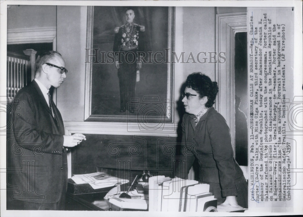 1957 Rep Charles Porter with Miss Olga Finke Secretary of Dominica R - Historic Images