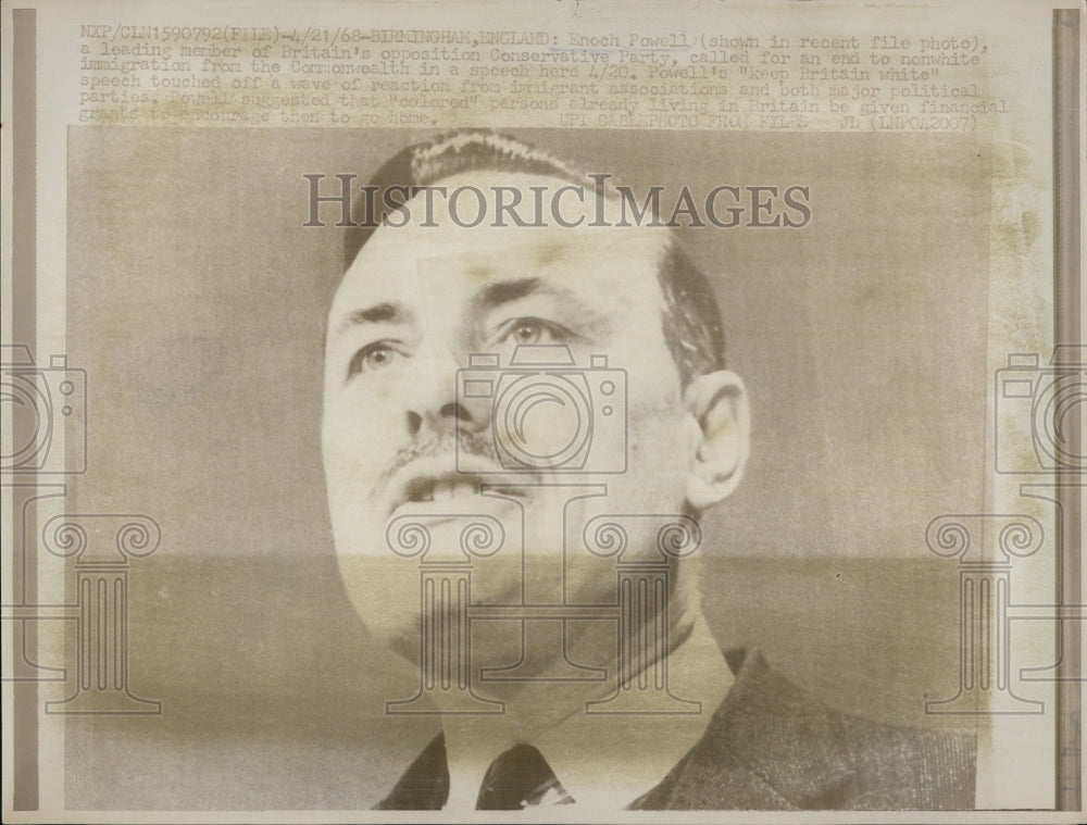 1968 Press Photo Enoch Powell - RSG06853 - Historic Images