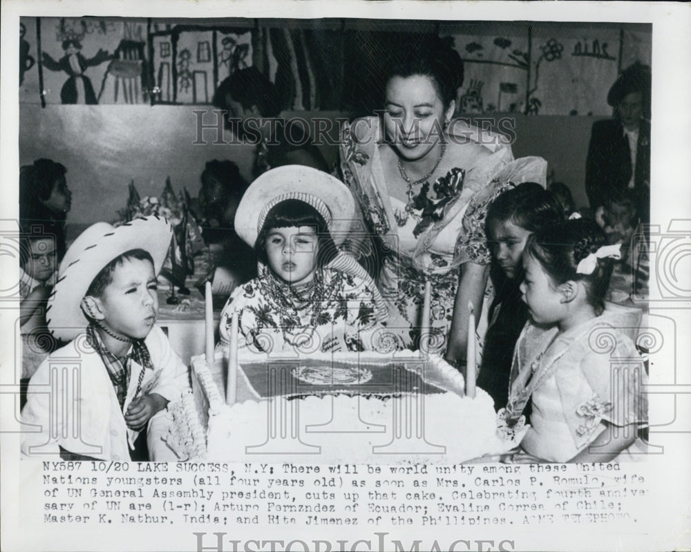 1944 Mrs. Carlos Romulo with United Nations Youngsters - Historic Images