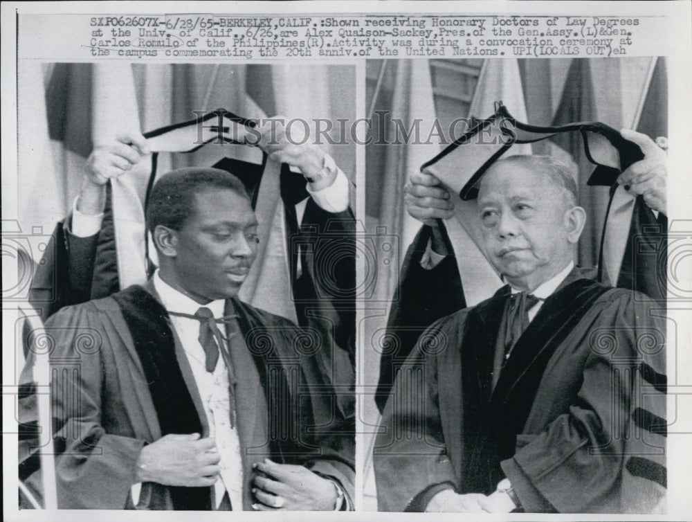 1965 Honorary Doctorates Quaison-Sackey & General Carlos Romulo - Historic Images