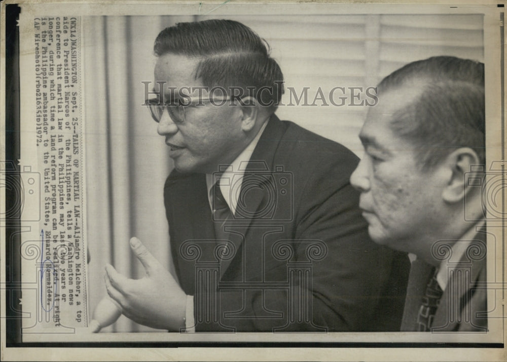 1972 Press Photo Aljandro Melchor/Philippines/Eduardo Romualdez/Ambassador - Historic Images