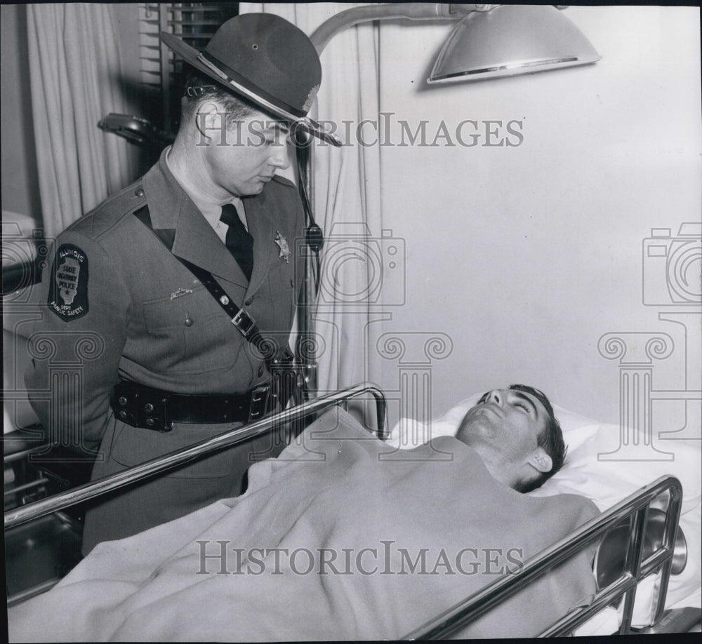 1962 Press Photo State Trooper Norman Mildu With Shot Donald Madigan Hospital - Historic Images