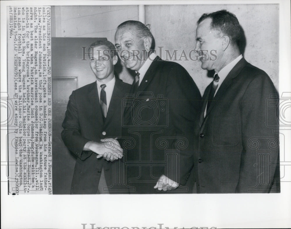 1966 Press Photo Gerard P. Nugent, Patrick Nugent, President Johnson - Historic Images