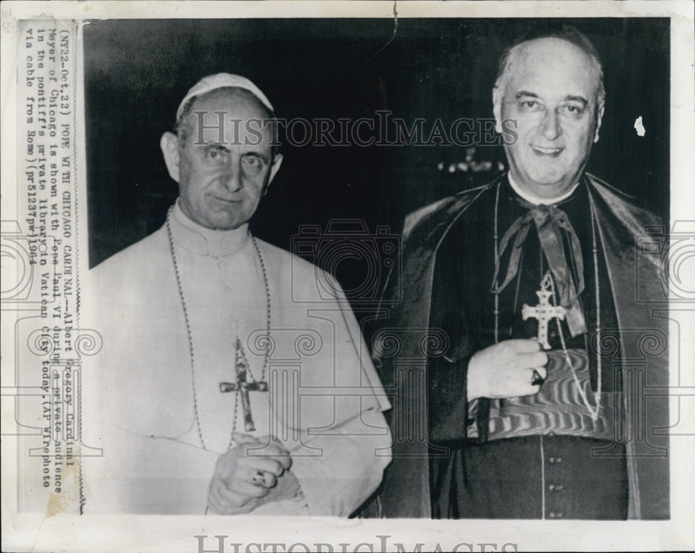 1964 Press Photo Pope Paul VI with Mayor of Chicago Albert Cardinal - Historic Images