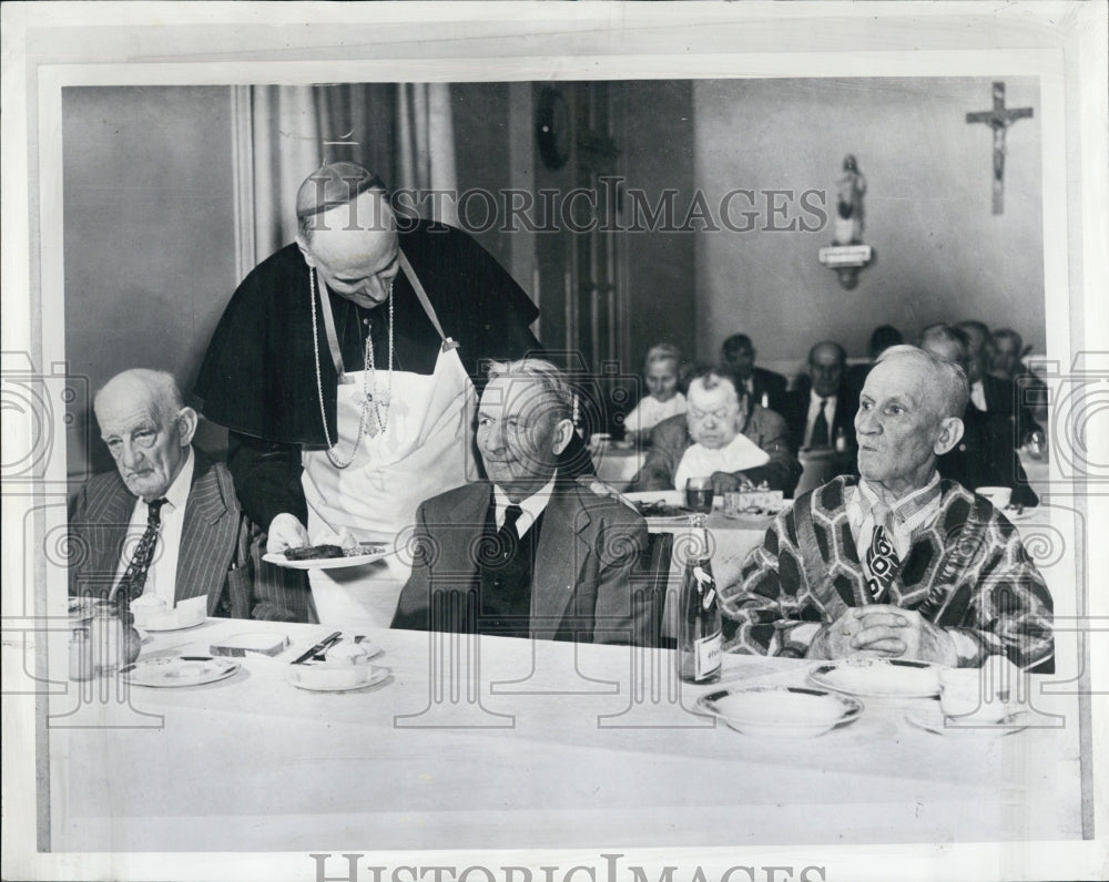 1958 Cardinal Albert Gregory Meyer Serving Little Sisters of Poor - Historic Images