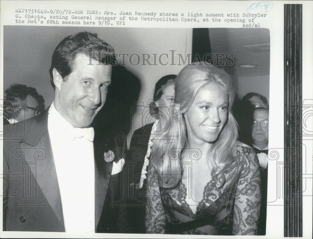 1972 Mrs.Joan Kennedy with Schuyler G.Chapin, of Metropolitan Opera. - Historic Images