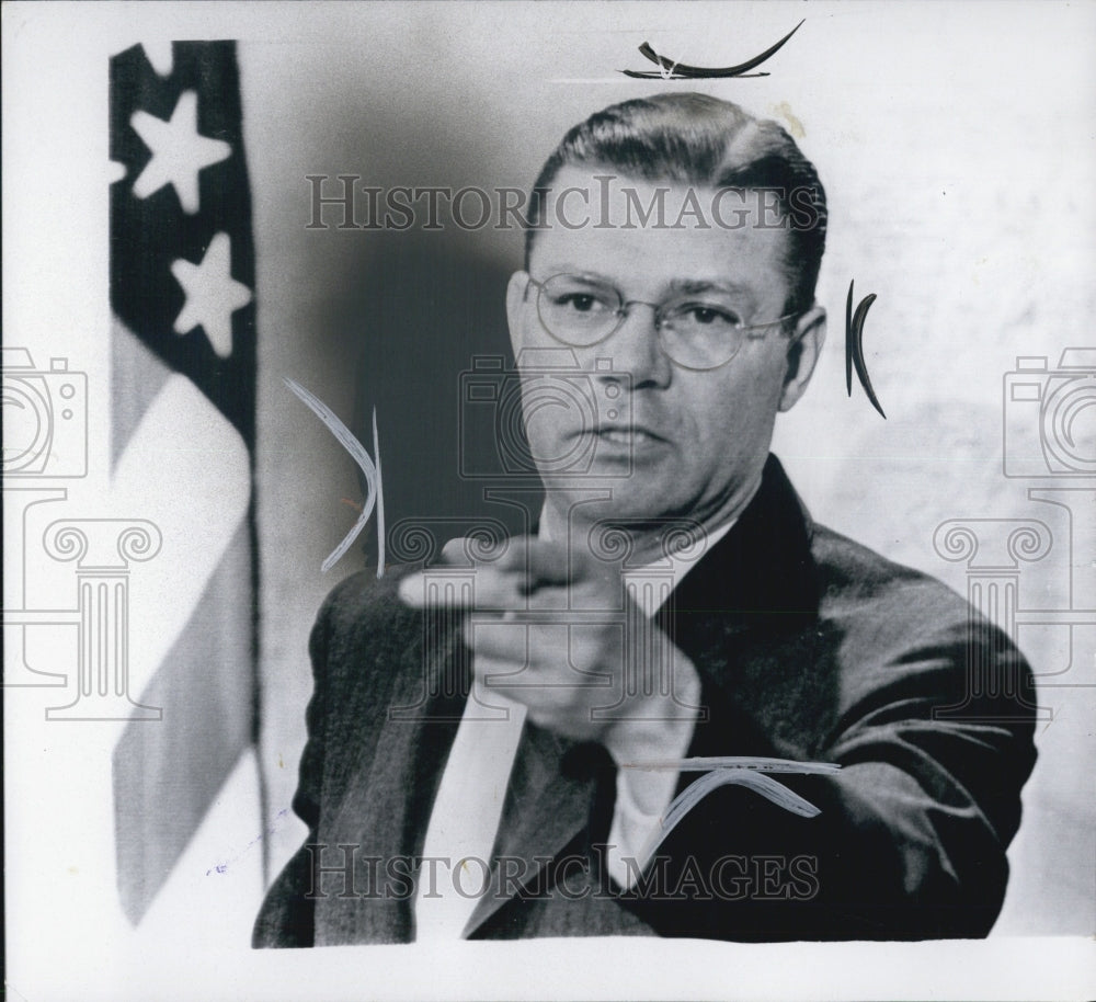 1964 Robert M. McNamara US Secretary of Defense at Press Conference. - Historic Images