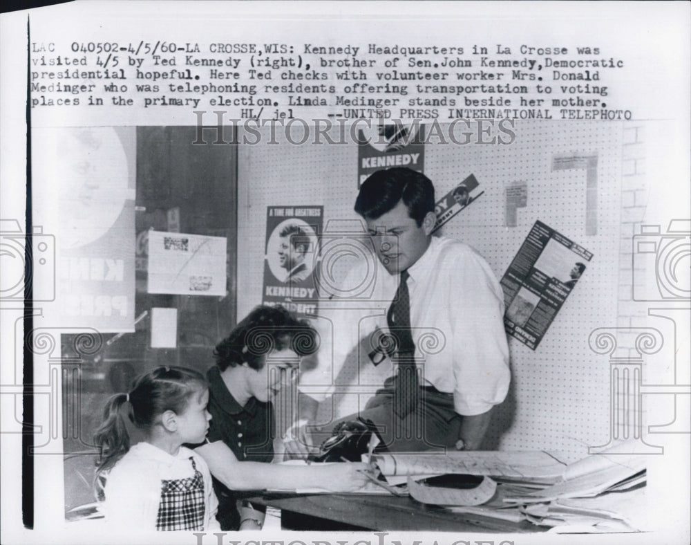 1960 Press Photo Ted Kennedy/Mrs. Donald Medinger/Linda Medinger/Voting - Historic Images