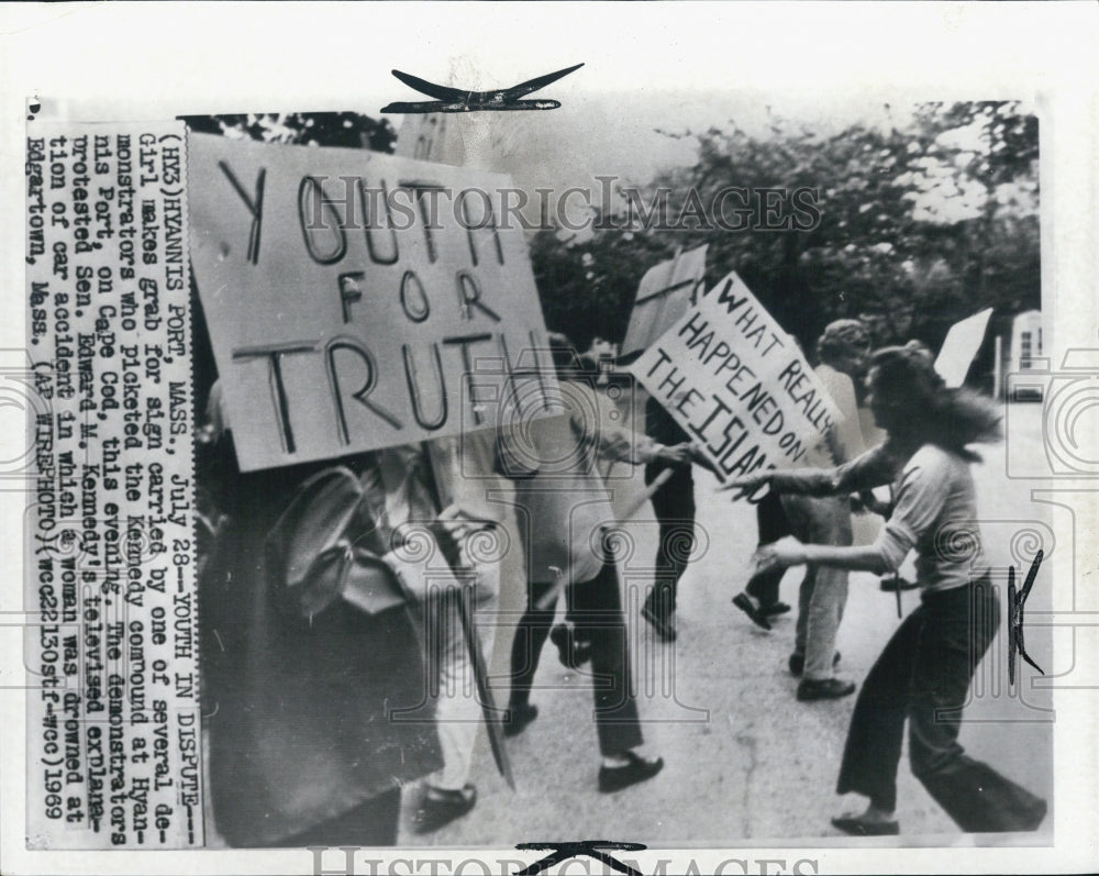 1969  Senator Edward Kennedy Protesters about Accident - Historic Images